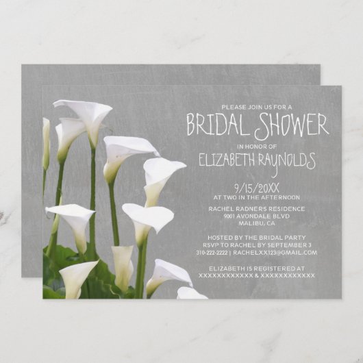 Calla Lillies Bridal Shower Invitations Kaart (Voorkant / Achterkant)