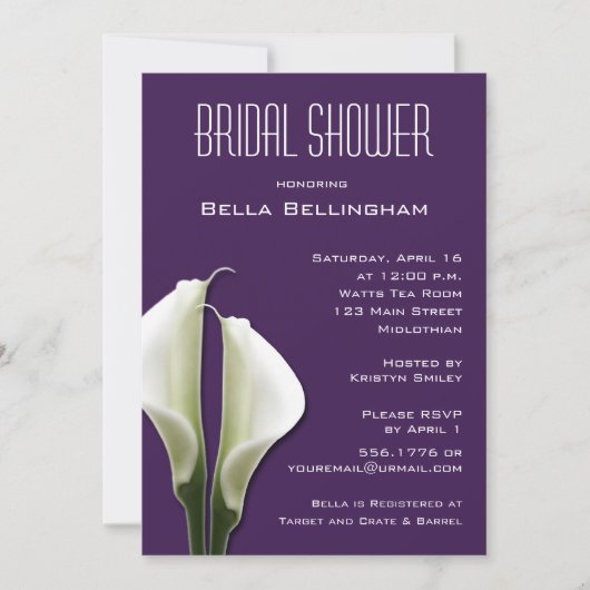 Calla Lillies Bridal Shower Uitnodiging op Paarse (Voorkant)
