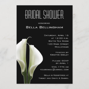 Calla Lillies Bruids Douche Uitnodiging op Zwart