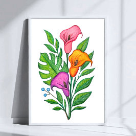 Calla Lillies Floral Colored Pencil Drawing Poster