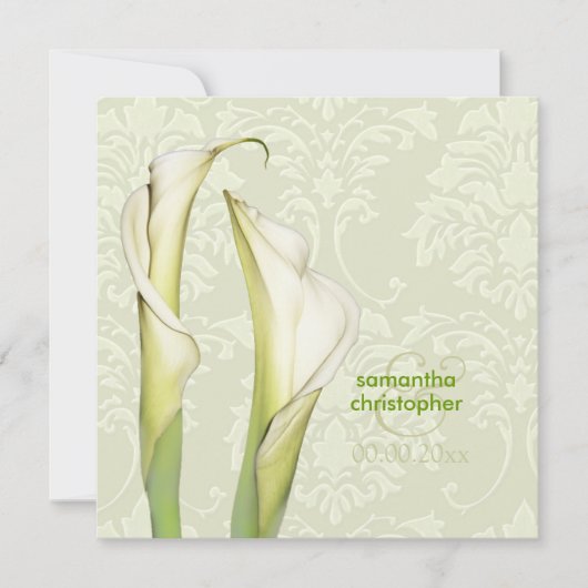 Calla lillies/iory damask bruiloft Uitnodigingen (Voorkant)