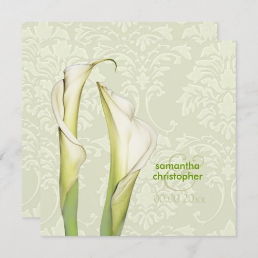 Calla lillies/iory damask bruiloft Uitnodigingen (Voorkant / Achterkant)