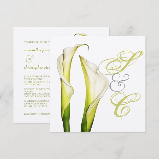 Calla lillies + zwenktekst, trouwuitnodigingen kaart (Voorkant / Achterkant)