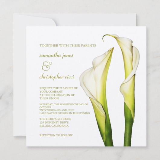 Calla lillies + zwenktekst, trouwuitnodigingen kaart (Achterkant)