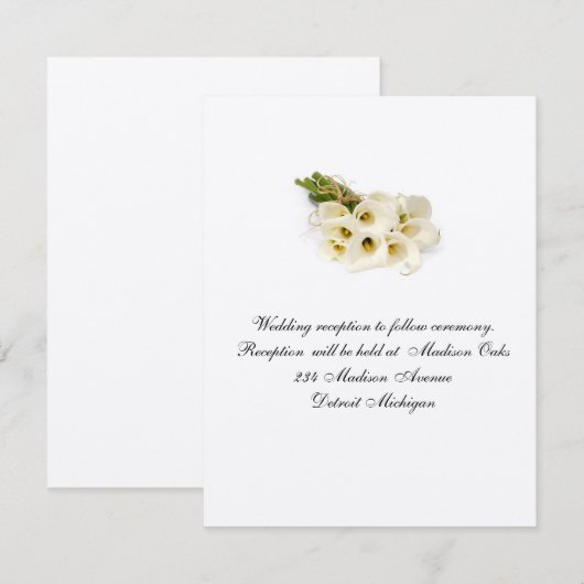Calla Lilly Wedding Invitation Reception Card Kaart (Voorkant / Achterkant)