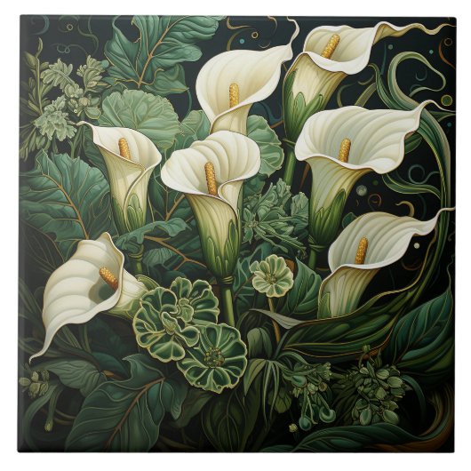 Calla Lily Art Nouveau Deco Keramische Tegel Tegeltje (Voorkant)
