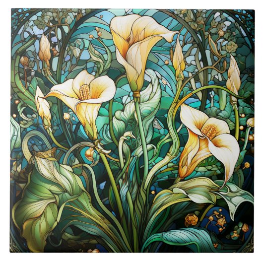Calla Lily Art Nouveau Deco Tegeltje (Voorkant)