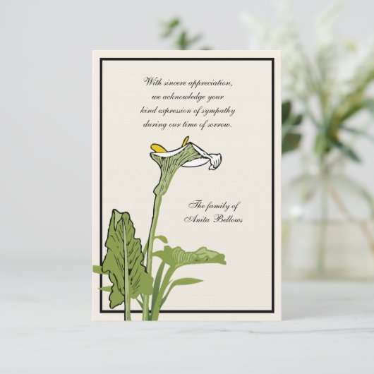 Calla Lily Bereavement Dank u Notecard Bedankkaart (Staand voorkant)