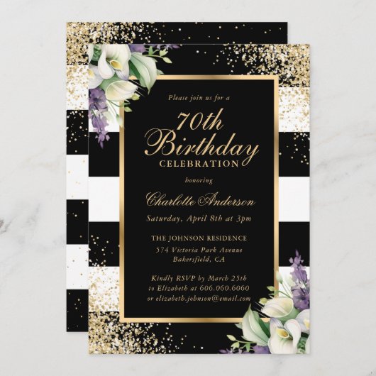 Calla Lily Black Gold Confetti 70e verjaardag Kaart (Voorkant / Achterkant)