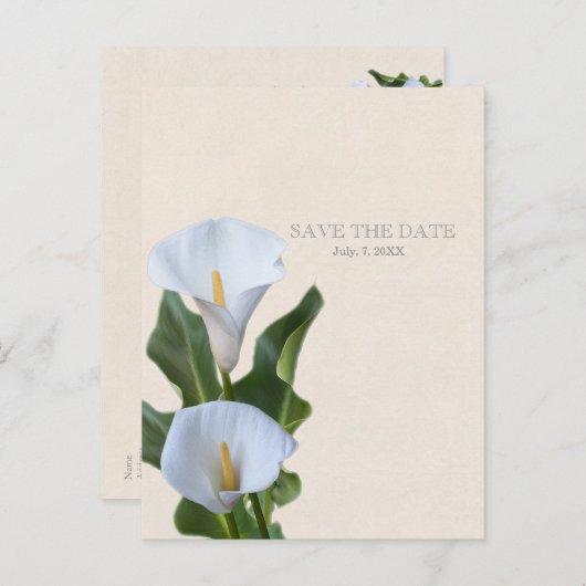 Calla Lily Bloemen Bloem Elegant SAVE THE DATE Aankondigingskaart (Voorkant / Achterkant)