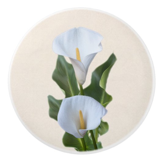 Calla Lily Bloemen Bloementuin & Bladeren Keramische Knop (Voorkant)