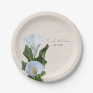 Calla Lily Bloemen Bloemstuk Elegante Bruiloft Papieren Bordje