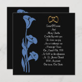 Calla Lily Blue op zwarte uitnodiging (Voorkant / Achterkant)