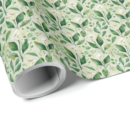 Calla Lily Botanische groen Floral Gift Wrapping Cadeaupapier (Rol Hoek)