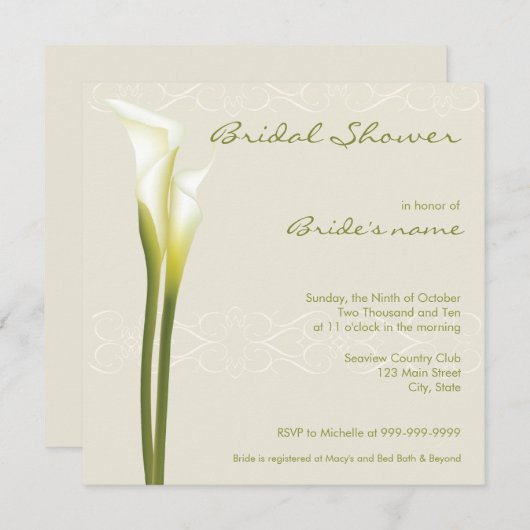 Calla Lily Bridal Shower Invitaties Kaart (Voorkant / Achterkant)