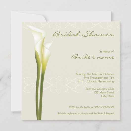 Calla Lily Bridal Shower Invitaties Kaart (Voorkant)