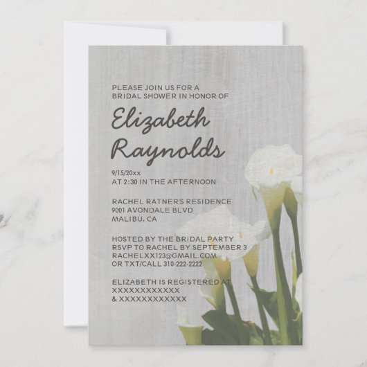 Calla Lily Bridal Shower Invitaties Kaart (Voorkant)