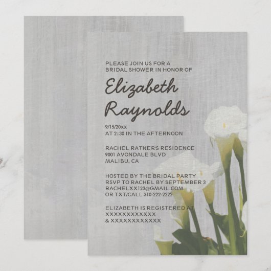 Calla Lily Bridal Shower Invitaties Kaart (Voorkant / Achterkant)