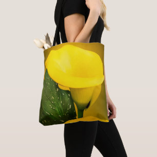 Calla Lily Bright Yellow Leaves Bokeh Tote Bag