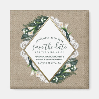 Calla Lily Burlap Bruiloft Save the Date Magneten