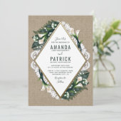 Calla Lily Burlap en Kant bruiloft uitnodigingen (Staand voorkant)