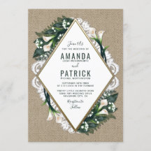Calla Lily Burlap en Kant bruiloft uitnodigingen