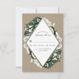 Calla Lily Burlap en Lace bruiloft RSVP Kaarten