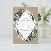 Calla Lily Burlap en Lace bruiloft RSVP Kaarten Kaartje (Staand voorkant)