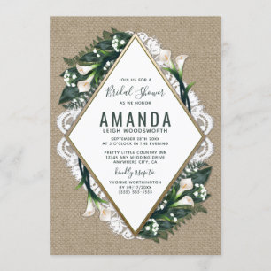Calla Lily Burlap Lace bruids douche uitnodigingen