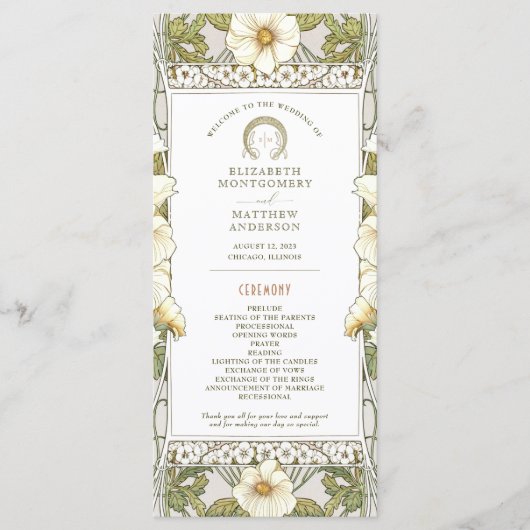 Calla Lily Ceremony Art Nouveau Mucha Programmakaart (Voorkant)