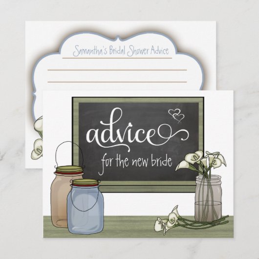 Calla Lily Chalkboard en Mason Jar Advice Kaarten (Voorkant / Achterkant)