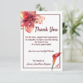 Calla Lily Dank u voor uw begrafenisbegrip Bedankkaart (Staand voorkant)