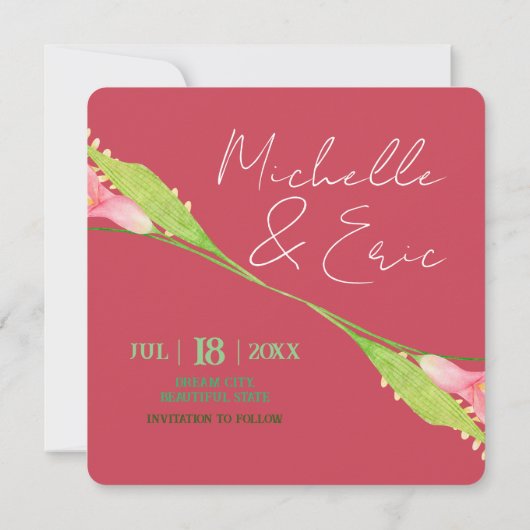 Calla Lily Elegant Save The Date Aankondiging (Achterkant)