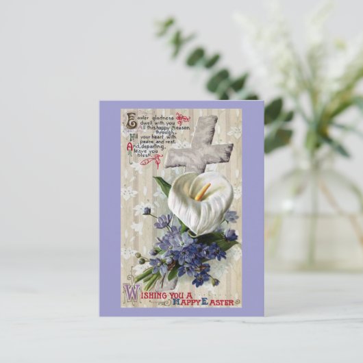 Calla Lily en Cross  Pasen Feestdagenkaart (Staand voorkant)