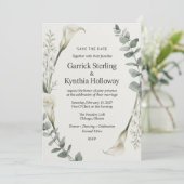 Calla Lily & Eucalyptus Botanische Elegante Save  Kaart (Staand voorkant)