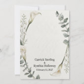 Calla Lily & Eucalyptus Botanische Elegante Save  Kaart (Achterkant)