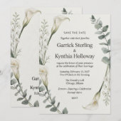 Calla Lily & Eucalyptus Botanische Elegante Save  Kaart (Voorkant / Achterkant)