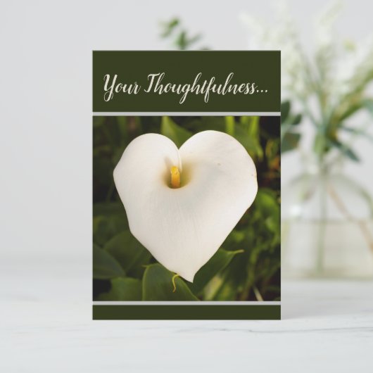 Calla Lily Flat Dank u "Bedachtzaamheid" Kaart (Staand voorkant)