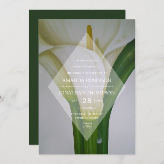 Calla Lily Floral Spring Wedding Invitation Kaart (Voorkant / Achterkant)