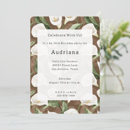 Calla Lily Floral Verjaardag Kaart (Staand voorkant)