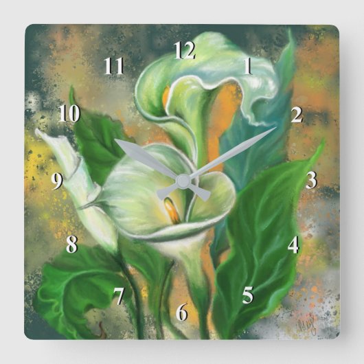 Calla Lily Flower Wall Clock Painting Vierkante Klok (Voorkant)