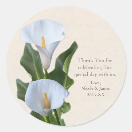 Calla Lily Flowers Floral Elegant Bridal Wedding Ronde Sticker (Voorkant)