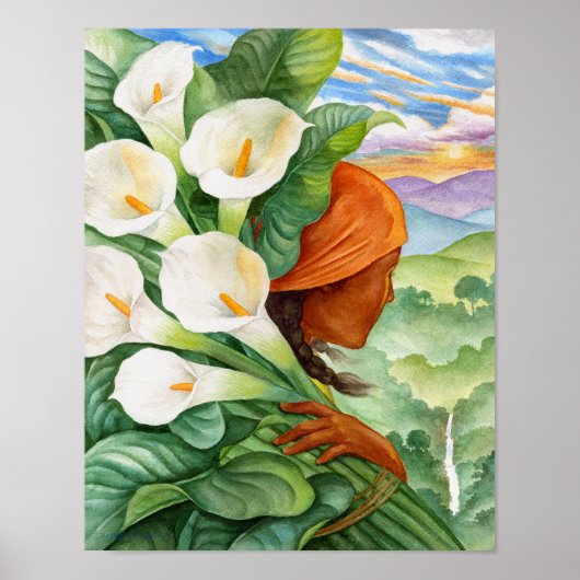 Calla Lily Flowers Woman Floral Waterverf Poster (Voorkant)