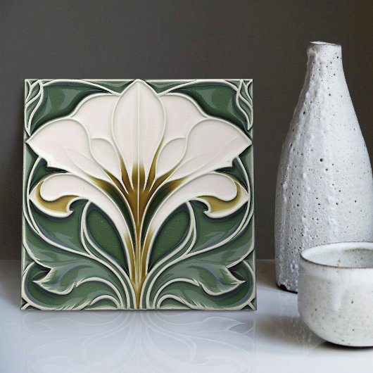 Calla Lily Green Floral Wall Decor Art Nouveau Tegeltje