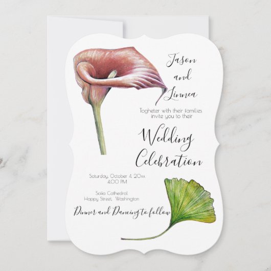Calla Lily Greenery Minimalist Elegant Uitnodiging (Voorkant)
