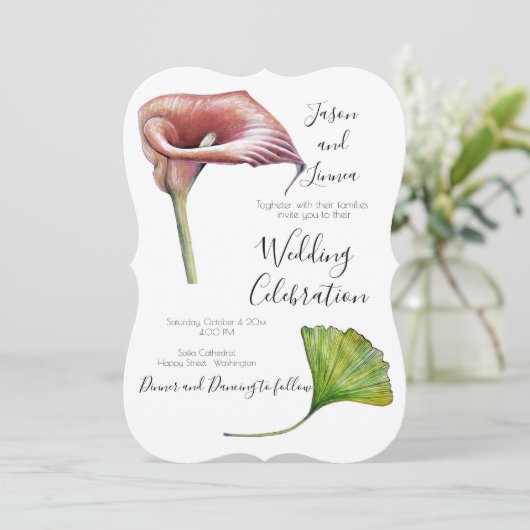 Calla Lily Greenery Minimalist Elegant Uitnodiging (Staand voorkant)