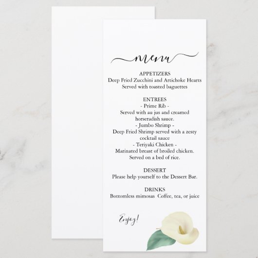 Calla Lily Greenery Wedding Menu (Voorkant / Achterkant)