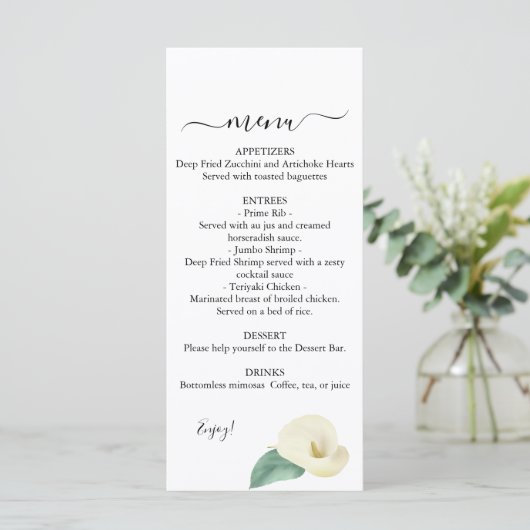 Calla Lily Greenery Wedding Menu (Staand voorkant)
