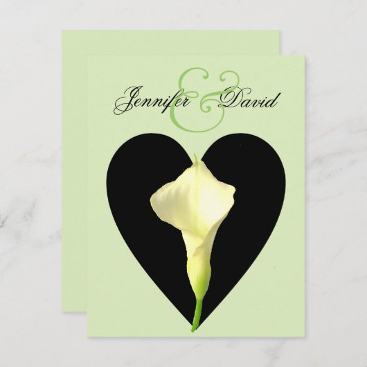 Calla Lily & Heart Wedding Invitation Kaart (Voorkant / Achterkant)