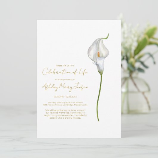 Calla Lily-herdenkingsdienst Kaart (Staand voorkant)